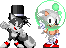 (1. Black-colored tails, with a tophat.) (2. Silver-colored sonic, with a bubble helmet.)